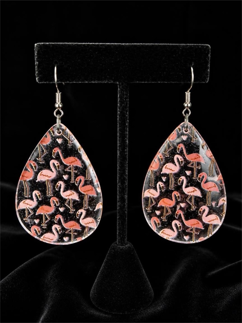 Clear Acrylic Teardrop Earrings with Flamingos